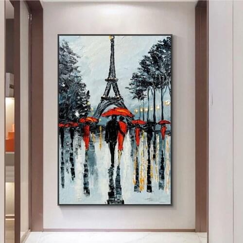 Handmade Abstract Oil Painting Wall Art Eiffel Tower Landscape Minimalist Modern On Canvas Decorative For Living Room No Frame