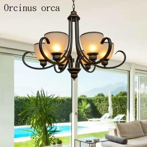 American Antique Iron Chandelier living room bedroom lamp European classical design simple glass chandelier free shipping