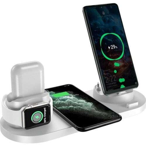 6 in 1 Wireless Charger Used With Phone Smartwatch Earphone Desktop Stand for Apple Watch iPhone Airpods Andriod Type-C Series