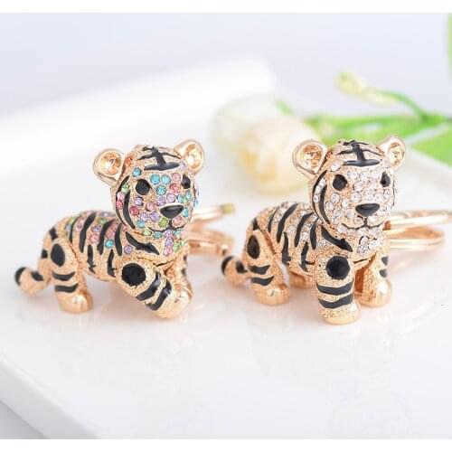 Crystal Animal Tiger Keychain Women Bag Accessories Creative Design Cartoon Tiger Pendant Keychain