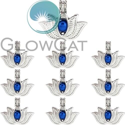 10X K846 37mm Lotus Flower Beads Cage Locket Pendant Essential Oil Diffuser Stone Pearl Cage Jewelry Making