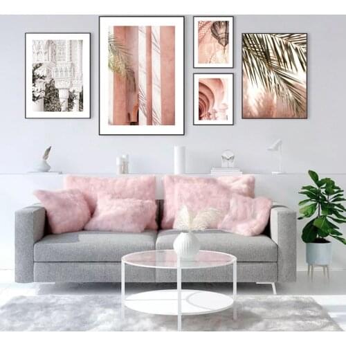 Home Decor Painting Wall Pictures Pink House Custom Print Landscape Living Room Poster Art Nordic Creativity Modern Art Painting