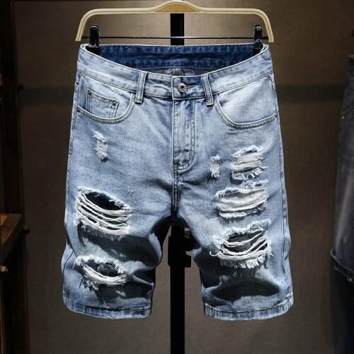 2021 New Fashion Summer New Men Casual Vintage Ripped Short Jeans Streetwear Hole Slim Denim Shorts Male Brand Clothes size27-36