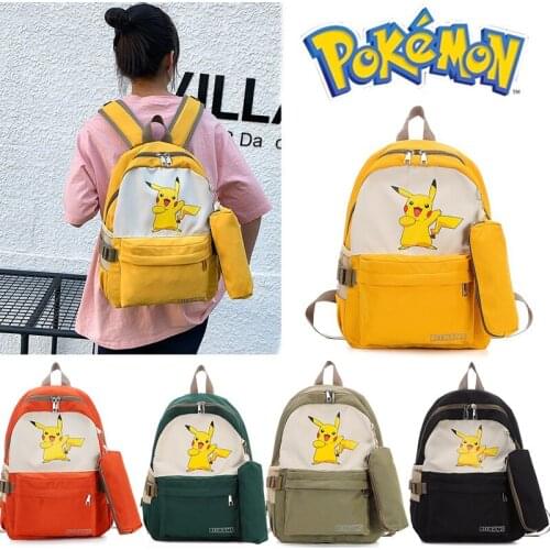 2Pcs/set Anime Pokemon Pikachu Backpack Canvas Schoolbag Boys Girl Teenagers Schoolbag Rucksack Men Women Mochilas Travel Bag