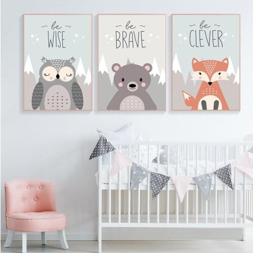 Canvas painting cute Cartoon Fox Owl Deer Nordic Canvas Painting Art Print Wall paintings Children Bedroom Home Decor