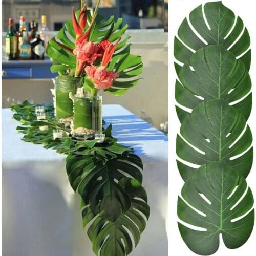 6/12/24pcs Summer Tropical Party Artificial Palm Leaves Turtle Leaf Scattered Tail Leaf Plant For Wedding Birthday Party Decor