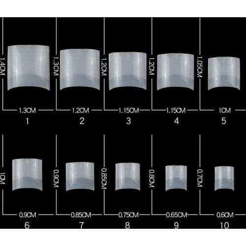 500pcs/Bag Nail Tips French Short Square False Nails 10 Sizes(0.6-1.4cm) Professional Salon Half Cover Artificial Fake Nails