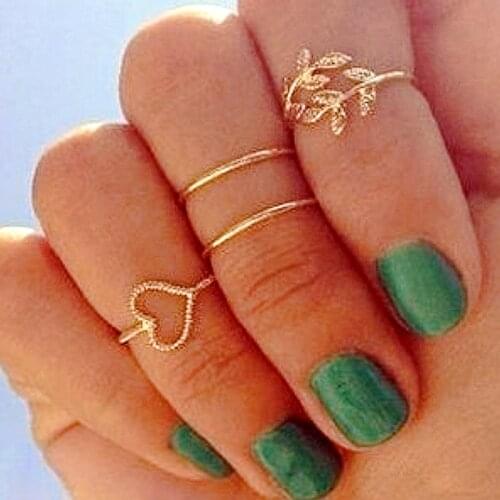 4pcs Ring Set Trendy Cubic Zirconia Stone Gold Color Midi Ring Leaves Heart Round Rings Sets for Women Austrian Crystal Rings