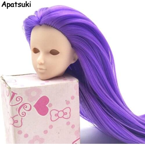 Purple Hair DIY Doll Head For Barbie Doll Soft Practice Makeup Heads For 1/6 BJD Dollhouse Practicing Head Without Eye Kids Toy