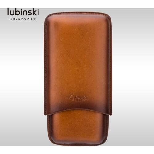 LUBINSKI Popular Genuine Leather Cigar Case 3 Tubes Travel Cigars Humidor Holder Cigar Professional Cases With Gift Box