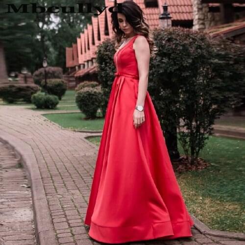 Mbcullyd Red Satin Long Prom Dresses 2020 Sexy V Neck Formal Evening Party Gowns For Women Plus Size vestidos de fiesta de noche