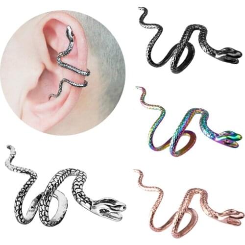 1PC Copper Ear Cuff Wrap Snake Clip on Earrings Piercing Punk Rock No Pierced Fake Cartilage Earring Unisex Black Body Jewelry