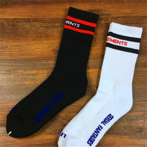 Mens Vetements Sock Skateboards Striped Middle Long Hip hop Streetwear Harajuku Fashion Cotton Long Socks Men Uniesex One Size