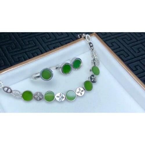 925 Silver Hetian Biyu Set Exquisite jade, flawless js05