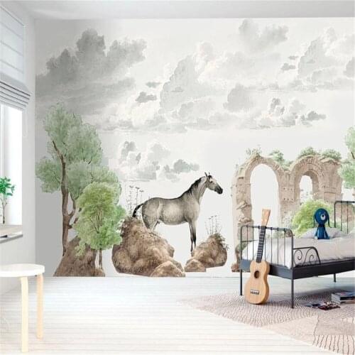 Milofi custom 3D printing wallpaper mural Nordic hand-painted small fresh medieval tropical plant horse background wall covering