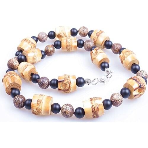 Natural bamboo bead & 10mm stone bead Surfer Necklace for men tribal jewelry
