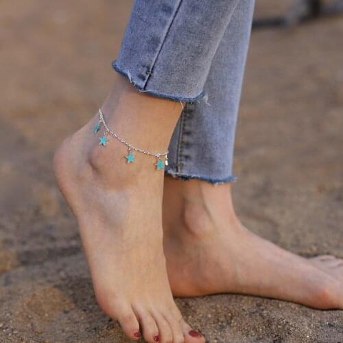 New Fashion Blue Star Fluorescent Luminous Pendant Anklet Foot Chain Summer Yoga Beach Leg Bracelet Charm Anklets Jewelry Gift