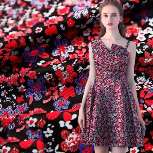 HLQON new arrival gold line yarn dyed brocade jacquard red printed fabric for dress women clothing tissue patchwork 145cm width