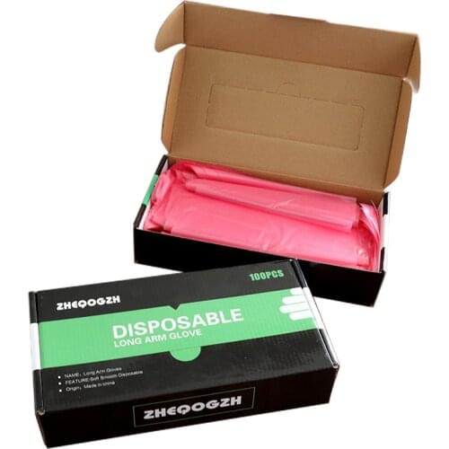 Free Shipping 100 pieces Veterinary use Genuine soft disposable plastic film gloves long arm long arms Farm Equipment toold7