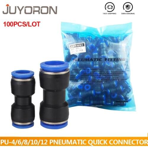 100pcs PU series 4 6 8 10 12 14 16mm OD Hose Air Flow Speed Tube Plastic Quick air Pneumatic Connectors Coupling Brass Fitting