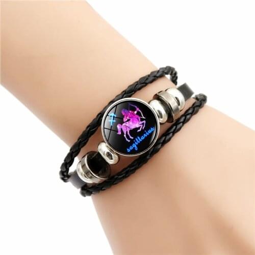 Jewelry Gift Twelve Constellation Bracelet Hand-woven Beaded Retro Leather Zodiac Sign Beads Bangle Bracelets for Women Men