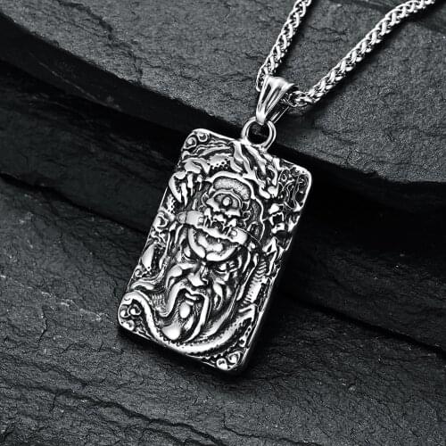 Chinese Ethnic Style Charm For Jewelry Making Domineering Kuan Great Man Pendant Stainless Steel Rectangle Large Retro Loyalty