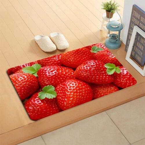 Custom Strawberry Fruit Doormat Floor/Bath/Kitchen/Beach Mat Flannel Sponge Fabric 3D Printed Shaggy Decoration For Bedroom