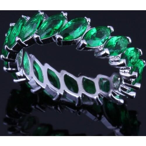 Attractive Green Cubic Zirconia Silver Plated Ring V0119