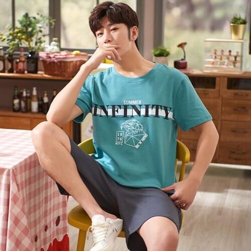 PURE Cotton Pullover Short Sleeve Pants Pajama Summer Boy Man Jammies O-Neck Home Cozy Casual Sleepwear Nightwear Pyjamas CKE
