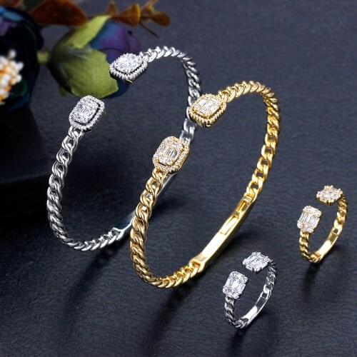 BrideTalk Luxury Bangle Rings Set For Dubai Women Wedding Full Cubic Zircon Crystal CZ Dubai Bracelet Party Jewelry 2021