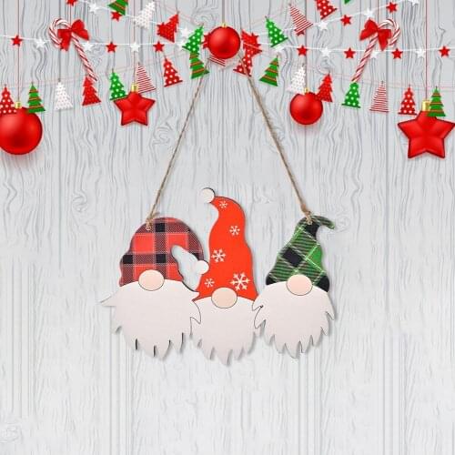 Christmas Wall Door Hanging Decoration Faceless Three Continuous Gnome Wooden Board Xmas Tree Pendant Door Hanger Decor Sign