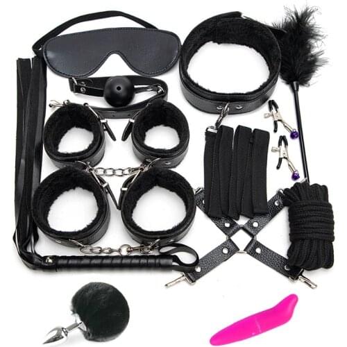 Sex Bondage Toy For Adult Game Erotic PU Leather BDSM Kits Handcuffs Whip Gag Anal Nipple Clamps Rope Sex Toys Women Accessories