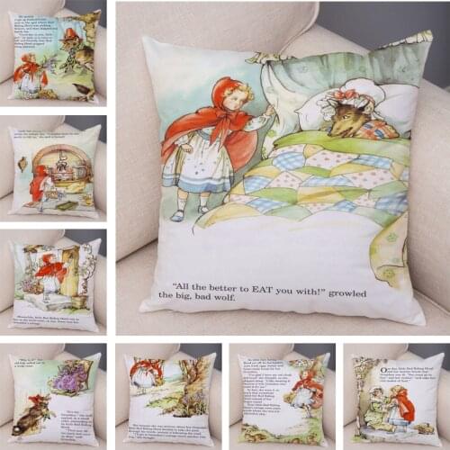 Nordic style Little Red Riding Hood Pillowcase for Children Room Sofa Decor Cartoon Fairy Tale Cushion Cover Plush Pillow Case