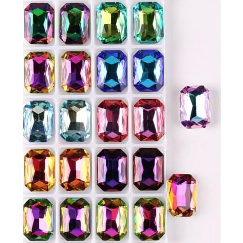 Glass crystal Rectangle shape 13*18mm 20pcs/p Rainbow & Jelly candy AB colors pointback Glue on rhinestone beads applique diy