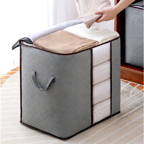 2PC folding clothes storage box non-woven storage bag transparent window zipper clothes bedding storage bag with handle
