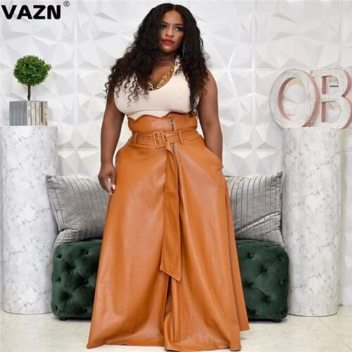 VAZN 2020 Hot List Plus Size High-end Young Sexy Free Elegant Vacation Solid Lace Up Top High Waist Ball Gown Maxi Dress