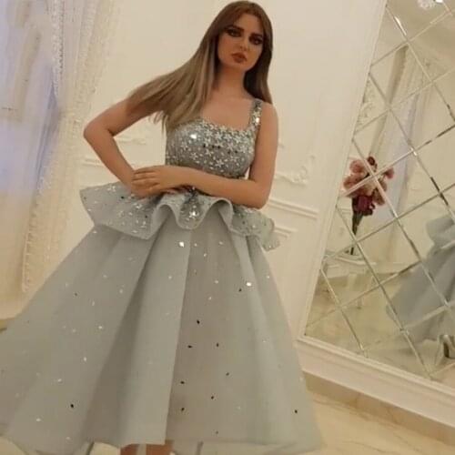 Robe de soiree abiye Abendkleider Applique Party Evening Dress Ball Gown Peplum Dubai Long Evening Dresses Star Silver