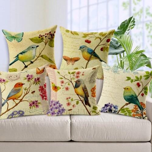 1 Pcs 45x45cm Bird Flower Butterfly Pattern Pillow Case Cover Luxury Quality Cotton Home Linen Back Throw Supplies pd-15