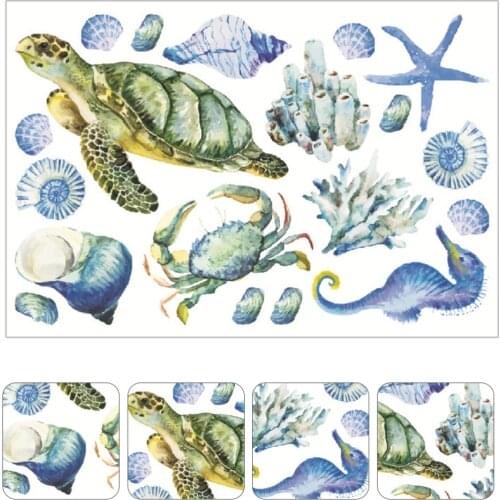 1Pc Sea World Pattern Wall Clings Lovely Fish Turtle Self-adhesive Wall Stickers
