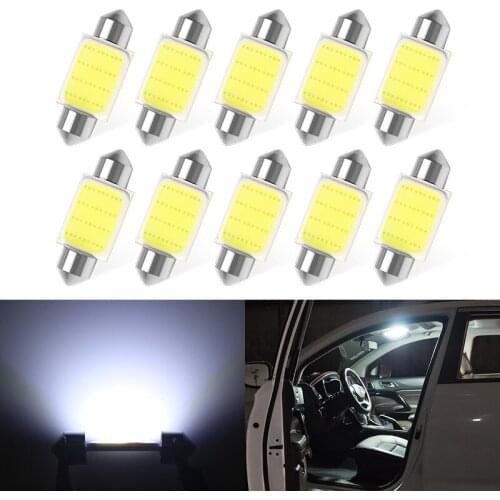 10PCS Car LED Festoon 31mm 36mm 39mm 41mm COB 12SMD White 6000K Dome Lights Interior Lights