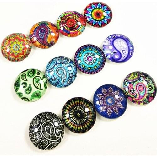 12pcs/lot mandala Bandanna Glass Cabochon Yoga Cabochons round 25mm Flatback for Necklace bracelet DIY accessory