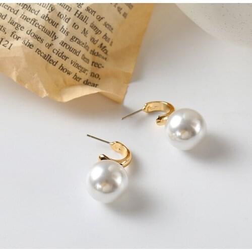 12pcs/lot Minimalist Gold Silver Color Geometric Round Circle Pearl Ball Hoops Earrings Women Elegant Big Pearl Wedding Earrings