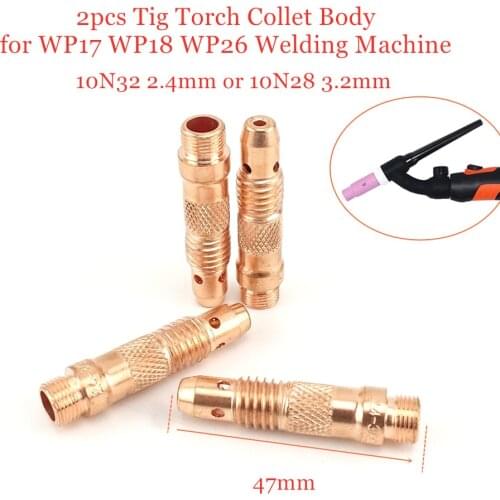 Tig Welding Torch Collet Body 10N32 2.4mm(3/32") 10N28 3.2mm(1/8") 2pcs for WP17 WP18 WP26 Tig Torch