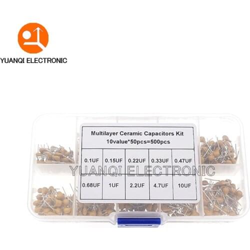 500pcs/lot 10Values*50pcs 0.1uF-10uF(104~106) 50V Multilayer Ceramic Capacitors Assorted Kit Assortment Set with Storage Box