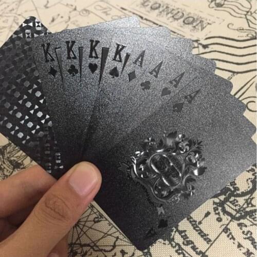 54pcs/pack Gold Foil Poker Novelty Collection Waterproof PVC Plastic Playing Cards Set Solid Color Black Board Game Drop Ship