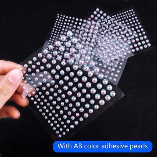 990 Pcs Pearls for Crafts, 6 Sheets Self Adhesive Pearl Stickers Flatback Beads Half Round Pearls for Face Makeup Nail Art