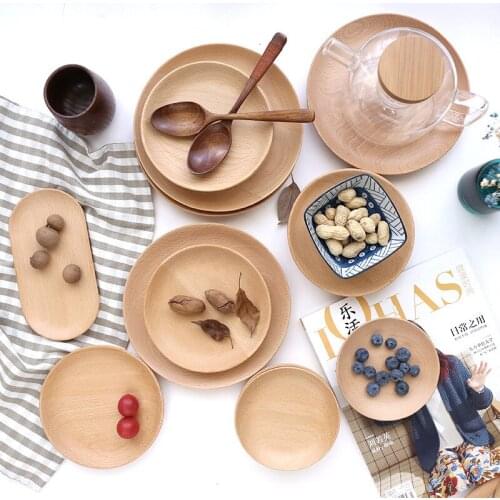 Free Shipping Nordic Janpanese 4"-12" Rubber Wooden Snacks Dessert Plate Dish Set Nordic Simple Style Solid Wood Plate