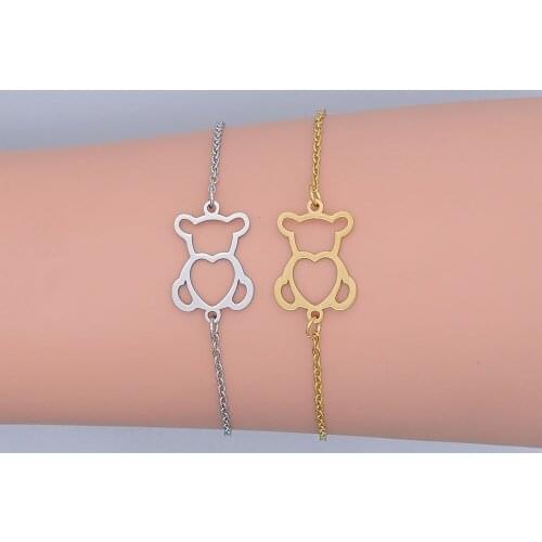 100% Stainless Steel Dainty Heart Bear Charm Bracelet For Women Wholesale High Polished Bracelets Factory Sale Amazing Quality