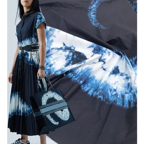 Ink Blue Digital Pure Cotton Fabric For Dress Shirt Tissus Au MÈTre Telas Por Metro Ткань Для Шитья Одежды Sewing Tecido Coton