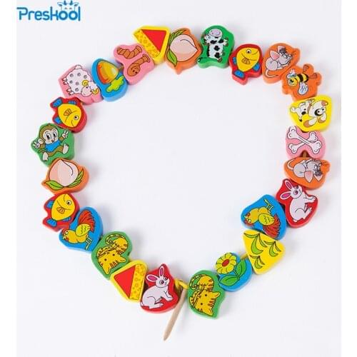 Montessori Kids Toy Baby Colorful Wooden Lacing Beads Stings Learning Educational Preschool Training Brinquedos Juguets